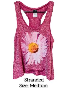 Stranded Pink Daisy Graphic Racerback Tank Top - Women